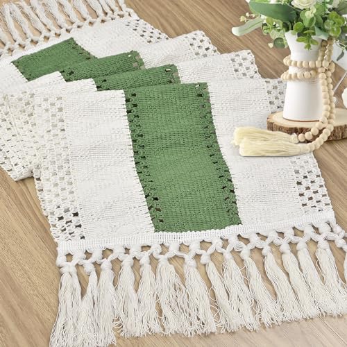 yuboo Fall Sage Green Table Runner, Boho Macrame Table Runner 48 Inches Long, Dresser Runner Cover Top for Kitchen, Coffee Table, Desk Runner, Sage Green Farmhouse Fall Table Decor - Image 2