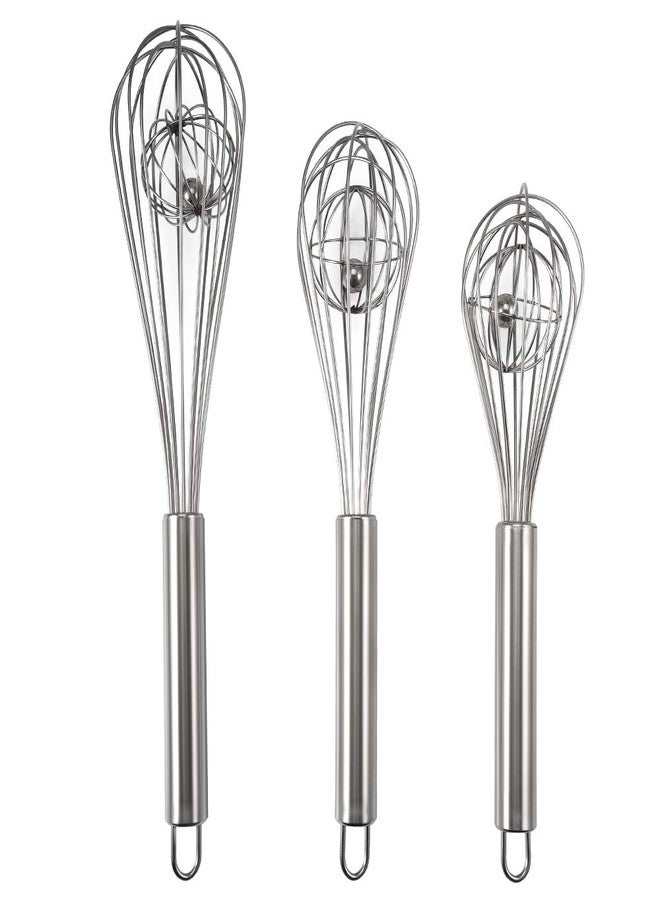 Amytalk 3 Pack 8, 10, 12 inches Balloon Whisk Double Balloon Wire Whisk Blending Whisking Beating Stirring Egg Beater Stainless Steel (with inside Ball) - Image 1
