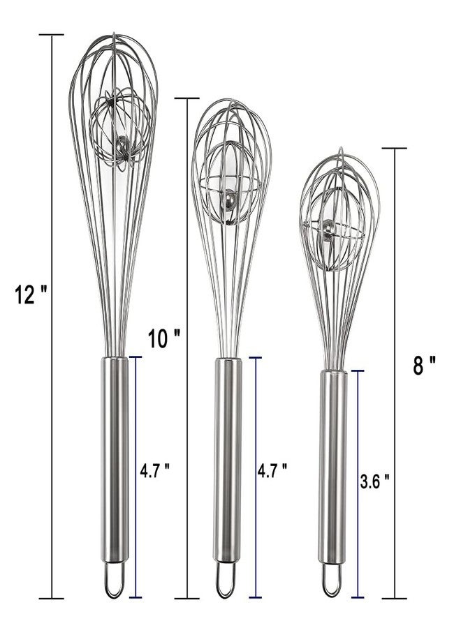 Amytalk 3 Pack 8, 10, 12 inches Balloon Whisk Double Balloon Wire Whisk Blending Whisking Beating Stirring Egg Beater Stainless Steel (with inside Ball) - Image 2