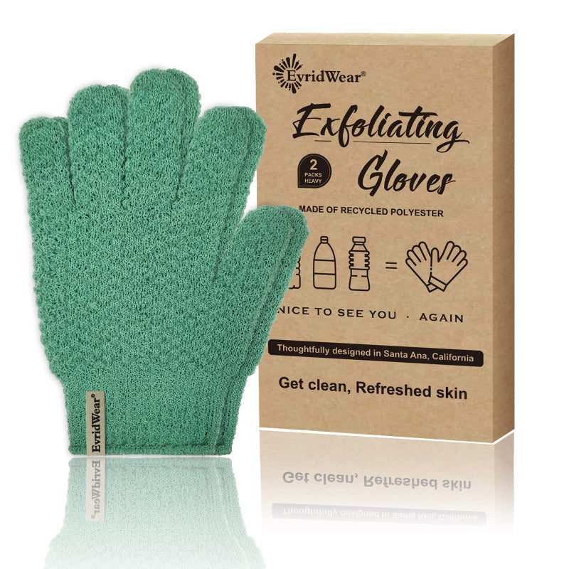 Evridwear Exfoliating Recycled Yarn EcoFriendly Bath Gloves for Shower Spa Massage and Body Scrubs Dead Skin Cell Remover Ingrown Hair Scratching Gloves with Hanging Loop 1 Pair Heavy Glove - Image 3