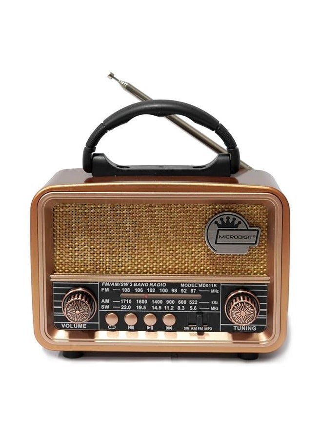 Microdigit Bluetooth Portable Radio MD011R Gold With USB Charging Line & Rechargeable Battery - Image 3