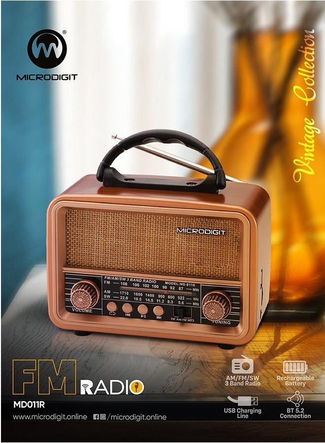 Microdigit Bluetooth Portable Radio MD011R Gold With USB Charging Line & Rechargeable Battery - Image 4