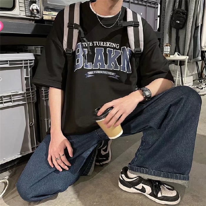 T-Shirt Boys Short Sleeve Fashion Brand Ins Hong Kong Style Summer Style Clothes Loose All-Match Design Sense Niche Fashion - Image 1