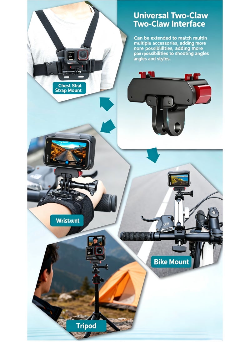 حامل مغناطيسي سريع الفك لكاميرا Insta360 X5 Ace Pro 2 Ace Pro Ace، قاعدة معدنية داعمة للكاميرا مع فتحة لولبية 1/4 بوصة ومحول واجهة ثنائي قابل للطي لملحقات Insta360 X5 - Image 2