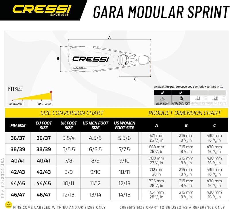 كريسي 1 زعانف Cressi Gara Modular Sprint للغوص الحر - Image 3