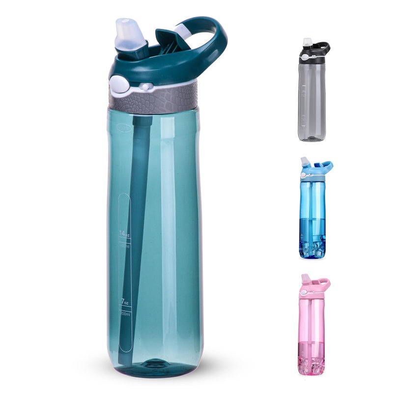 DEARART 24oz Water Bottles With Straw Leakproof BPA FREE Hidden Nozzle Flip Up Lid Has Handle Wide Bottle Easy Clear Suit Office Sports Travel Gym Yoga Dark Cyan - Image 2