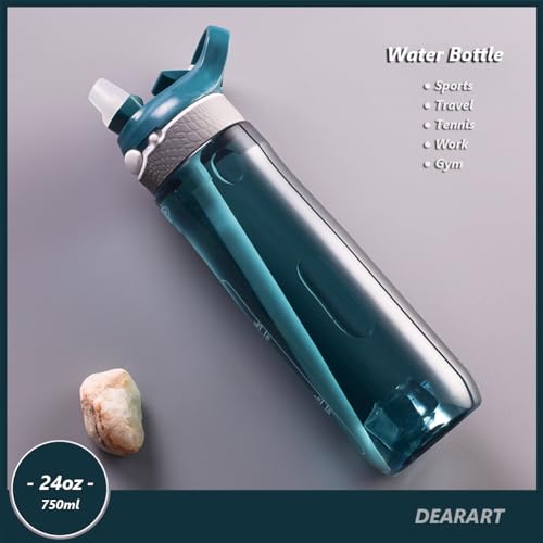 DEARART 24oz Water Bottles With Straw Leakproof BPA FREE Hidden Nozzle Flip Up Lid Has Handle Wide Bottle Easy Clear Suit Office Sports Travel Gym Yoga Dark Cyan - Image 3