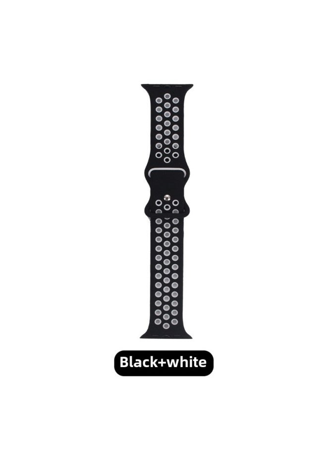 Generic Silicone Two-color Strap Suitable For Apple Nike Iwatch Hole Breathable Butterfly 8-word Buckle Sports Watch Strap-Color:Black + White-Specifications:38/40/41 S M  - Image 1