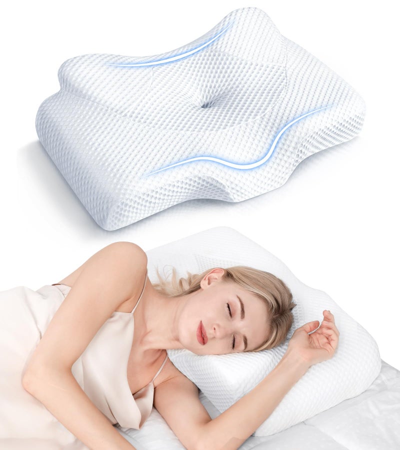 Osteo Cervical Pillow for Neck Pain Relief Hollow Design Odorless Memory Foam Pillows with Cooling Case Adjustable Orthopedic Bed Pillow for Sleeping Support for Side Back Sleepers