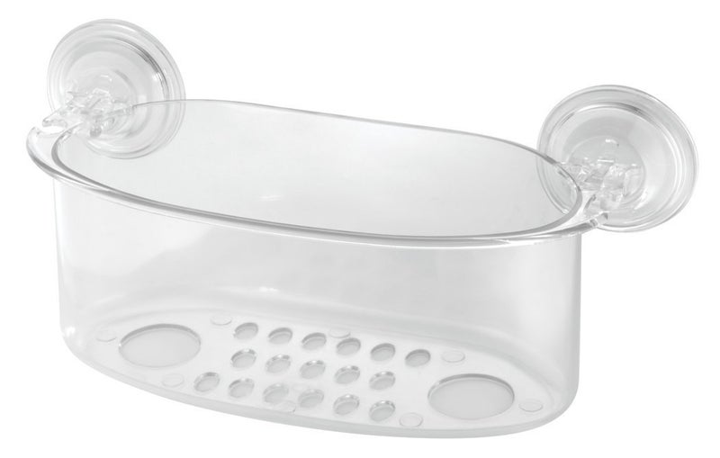 InterDesign Power Lock Suction Bathroom Storage Holder - Wall Mount Shower Caddy Basket Large for Razor, Brush, Shampoo, Conditioner, Soap - Clear - Image 1