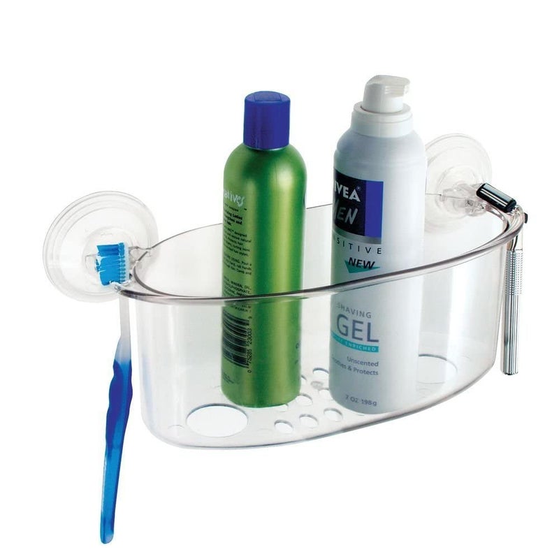 InterDesign Power Lock Suction Bathroom Storage Holder - Wall Mount Shower Caddy Basket Large for Razor, Brush, Shampoo, Conditioner, Soap - Clear - Image 4