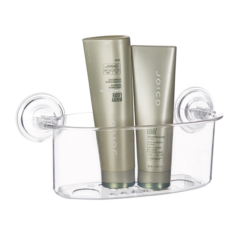 InterDesign Power Lock Suction Bathroom Storage Holder - Wall Mount Shower Caddy Basket Large for Razor, Brush, Shampoo, Conditioner, Soap - Clear - Image 5