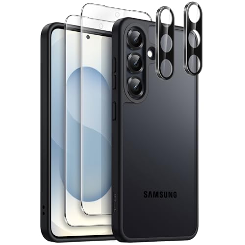 JETech Matte Case for Samsung Galaxy S25 S25 Plus 5G with 2Pack Each Screen Protector and Camera Lens Protector 5 in 1 Translucent Back Phone Cover Tempered Glass Film Black - Image 1