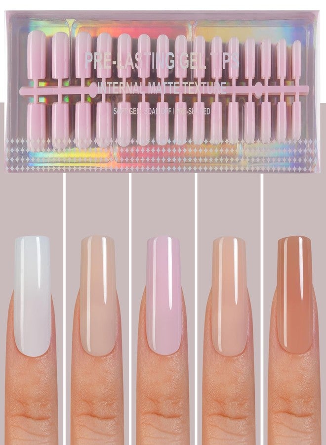Plauva Short Square Press On Nails, 5 Colors Pre-Lasting Soft Gel Nails Tips, 150Pcs Natural Fake Nails for Nail Art DIY 15 Sizes - Image 1