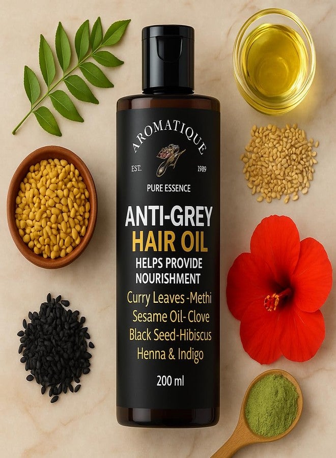Aromatique Anti Grey Hair Oil for Premature Grey Hair | Ayurvedic Herbal Oil for White & Grey Hair | Natural Oil with Amla, Indigo & Coconut | Nourishing Hair Oil for Men & Women | 200ml - Image 5