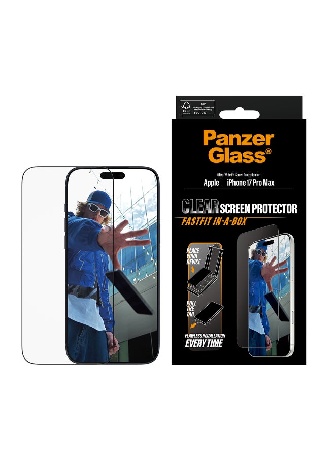 PanzerGlass iPhone 17 Pro Max Screen Protector 6.9" ULTRAWIDE, Full Screen Edge to Edge Tempered Glass, Drop/Scratch Protection, Anti-Fingerprint, FastFit IN-A-BOX Easy Install, Clear - Image 2