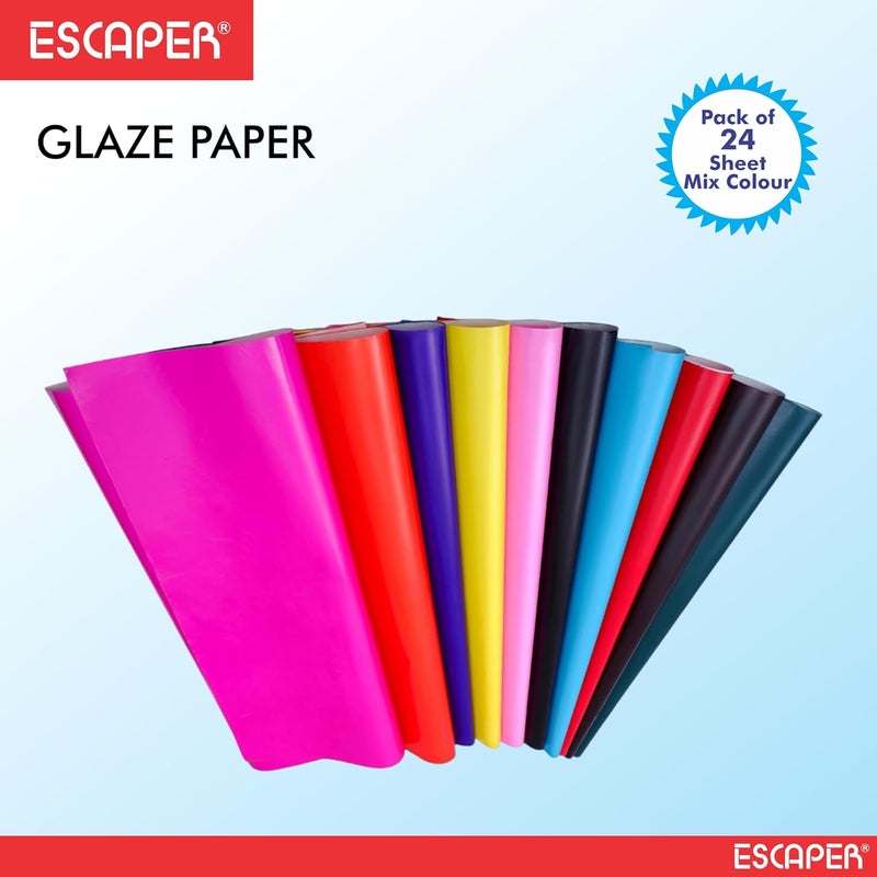 ESCAPER Glaze Paper Sheets (48 x 67 cm - 70 GSM), Assorted Vibrant Colors, Art & Craft Paper for Kids, Poster Making, Card Designing, DIY School Projects, Scrapbooking & Decoration (Mix-Color, Pack Of 24) - Image 3