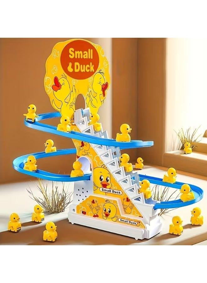Goolsky 9 Small Duck Climbing Stairs with Music and Light Toy Set, Fun Interactive Duck Slide Kit for Kids, Perfect Holiday Gift Without Battery - Image 1