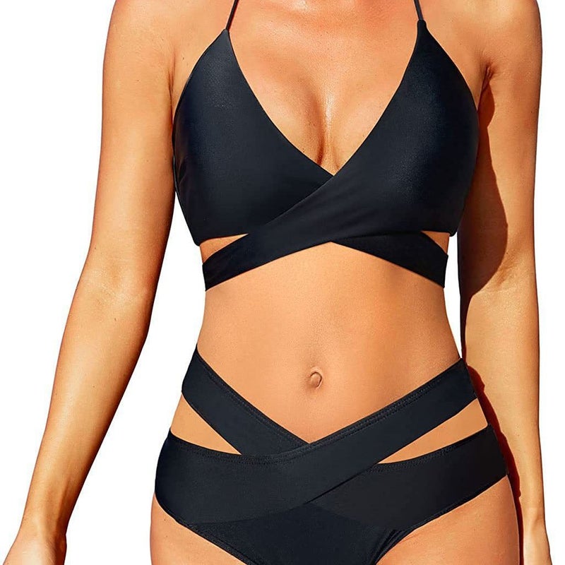 New Cross-Border and Style Women''s Two-Piece Swimsuit Floral Color-Blocking High-Waisted Quick-Dry Bikini on - Image 2