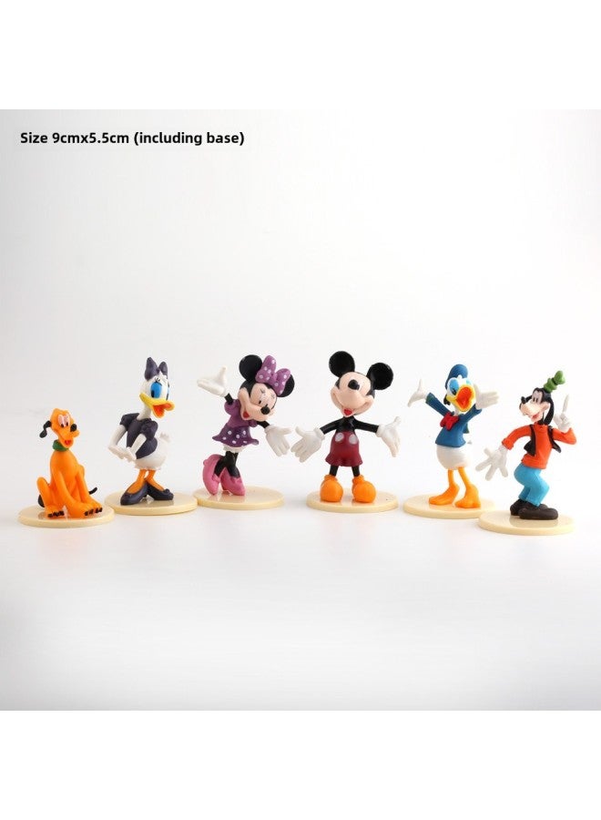 Bizarre Mickey Minnie Mickey Mouse Tide Play Hand-made Doll Ornaments Engagement Valentine's Day Proposal Cake Decoration Ornaments-Color:Donald Duck 6-piece Set (yellow Bottom) (pvc)  - Image 1