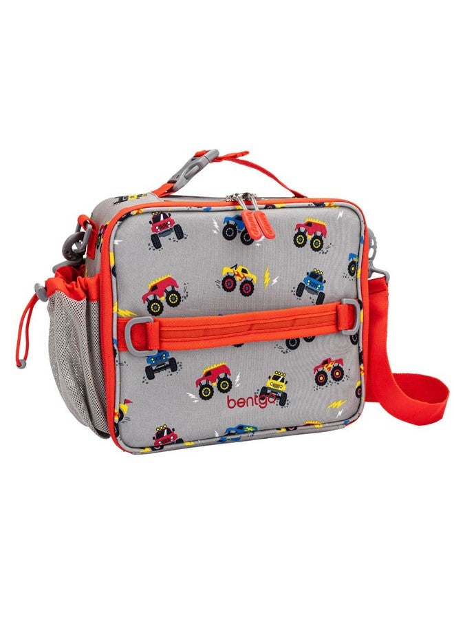 Bentgo Kids Lunch Bag - Durable, Double-Insulated Lunch Bag for Kids 3+; Holds Lunch Box, Water Bottle, & Snacks; Easy-Clean Water-Resistant Fabric & Multiple Zippered Pockets (Trucks) - Image 1