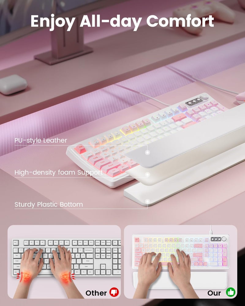 SABLUTE Wired Gaming Keyboard and Mouse, RGB Backlit Mechanical Feel Keyboard and Mouse, Multimedia Knob & Anti-Ghosting Ergonomic Premium Leather Wrist Rest for Game (Pink) - Image 3