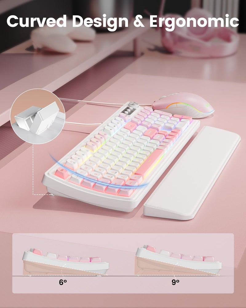 SABLUTE Wired Gaming Keyboard and Mouse, RGB Backlit Mechanical Feel Keyboard and Mouse, Multimedia Knob & Anti-Ghosting Ergonomic Premium Leather Wrist Rest for Game (Pink) - Image 4