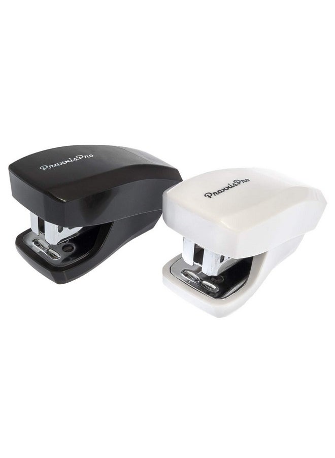 PraxxisPro Aria Premium Mini Stapler Set - With Built-In Staple Removers, 2000 Standard Staples Included - For Office, School, And Travel, Set Of 2, Black & White  - Image 2
