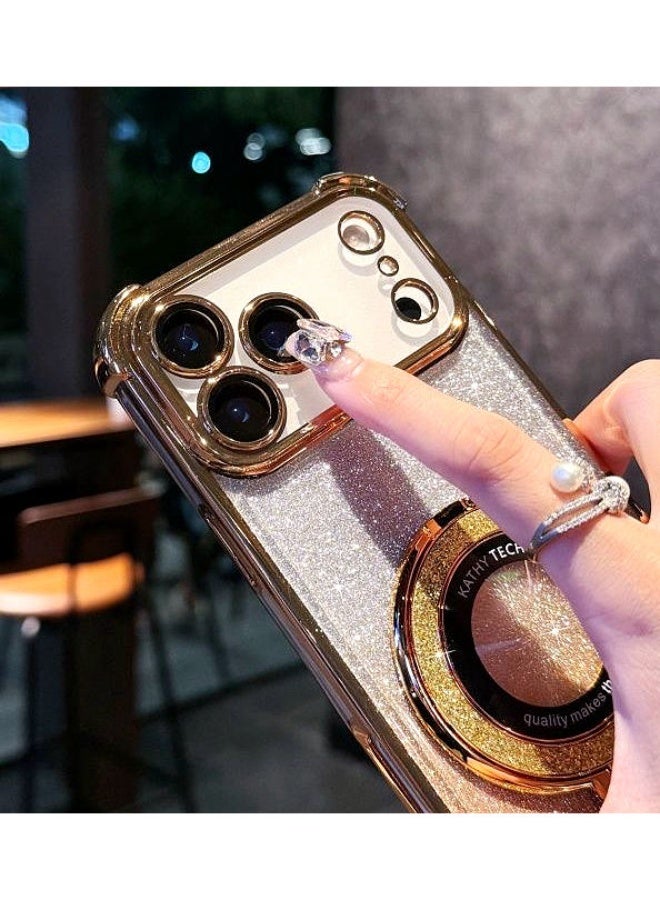 Magnetic Glitter Case for  iPhone  17 Pro Max ， Bling Camera Lens Protector，Sparkly Stand，Support Wireless Charging， Luxury Gradient Shockproof iPhone 17 Pro Max Cover，Gold - Image 3