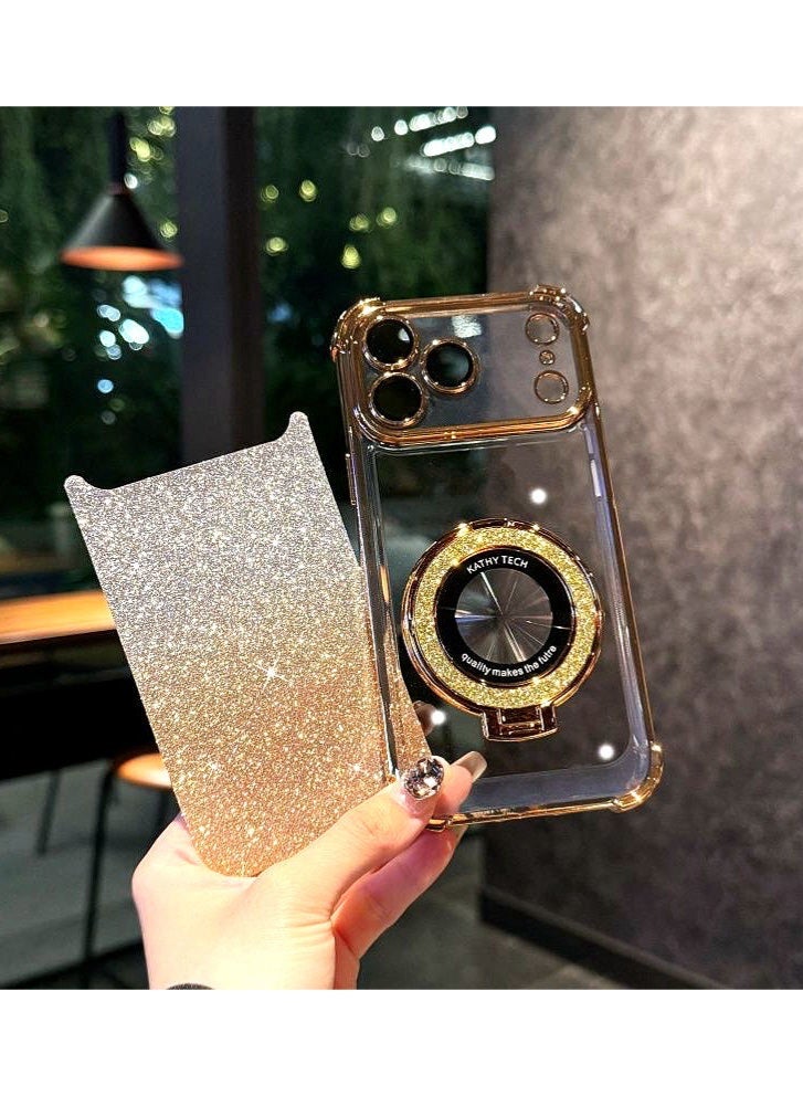 Magnetic Glitter Case for  iPhone  17 Pro Max ， Bling Camera Lens Protector，Sparkly Stand，Support Wireless Charging， Luxury Gradient Shockproof iPhone 17 Pro Max Cover，Gold - Image 2