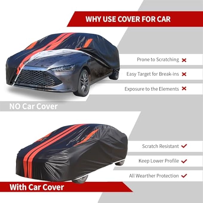 rayihni Car Covers for Automobiles, 6 Layers Car Cover Waterproof All Weather, Outdoor Car Cover Sun UV Rain Snow Wind Protection, Full Exterior Cover Fit for 193"(193 * 73 * 59 inch) Sedan - Image 3
