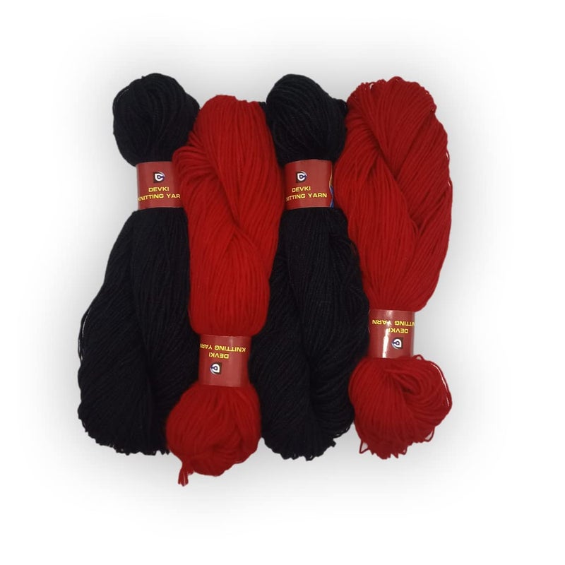 DEVKI DEVKI Knitting Yarn 100 Acrylic Baby Soft Wool for Art and Craft Work Best Suitable for Knitting Sweater SOCKES CAPS ETC NET Weight 200gm Black RED Color Shade NO DK2325200