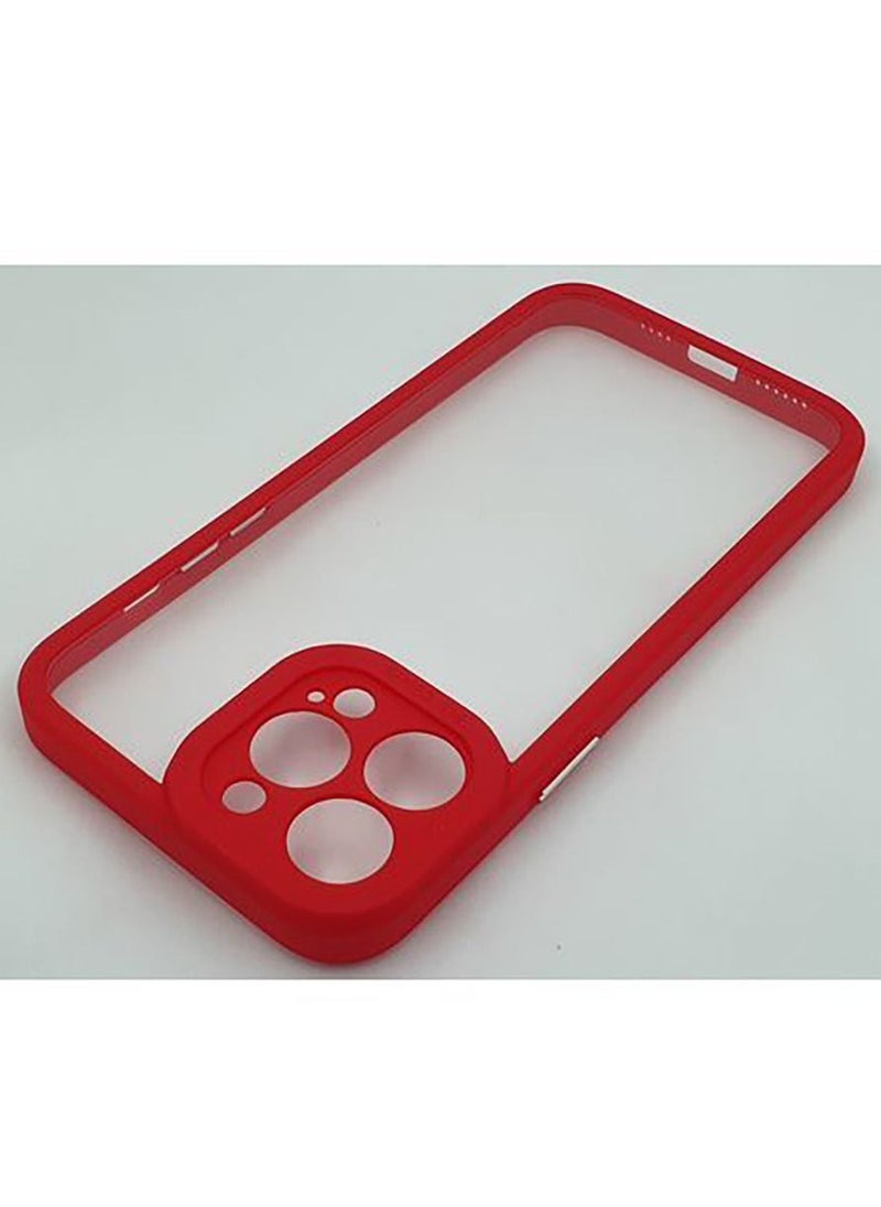 ماركة غير محددة - جراب ظهر بحماية كاملة وظهر شفاف لهاتف ايفون 13 برو ماكس - احمر IPhone 13 Pro Max - Image 1