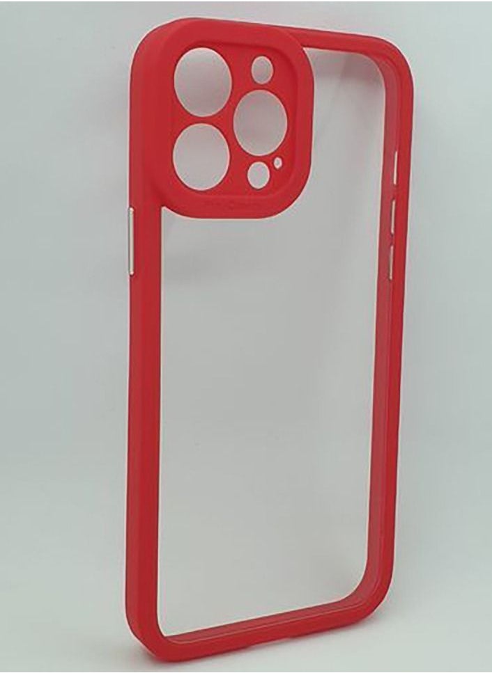 ماركة غير محددة - جراب ظهر بحماية كاملة وظهر شفاف لهاتف ايفون 13 برو ماكس - احمر IPhone 13 Pro Max - Image 1