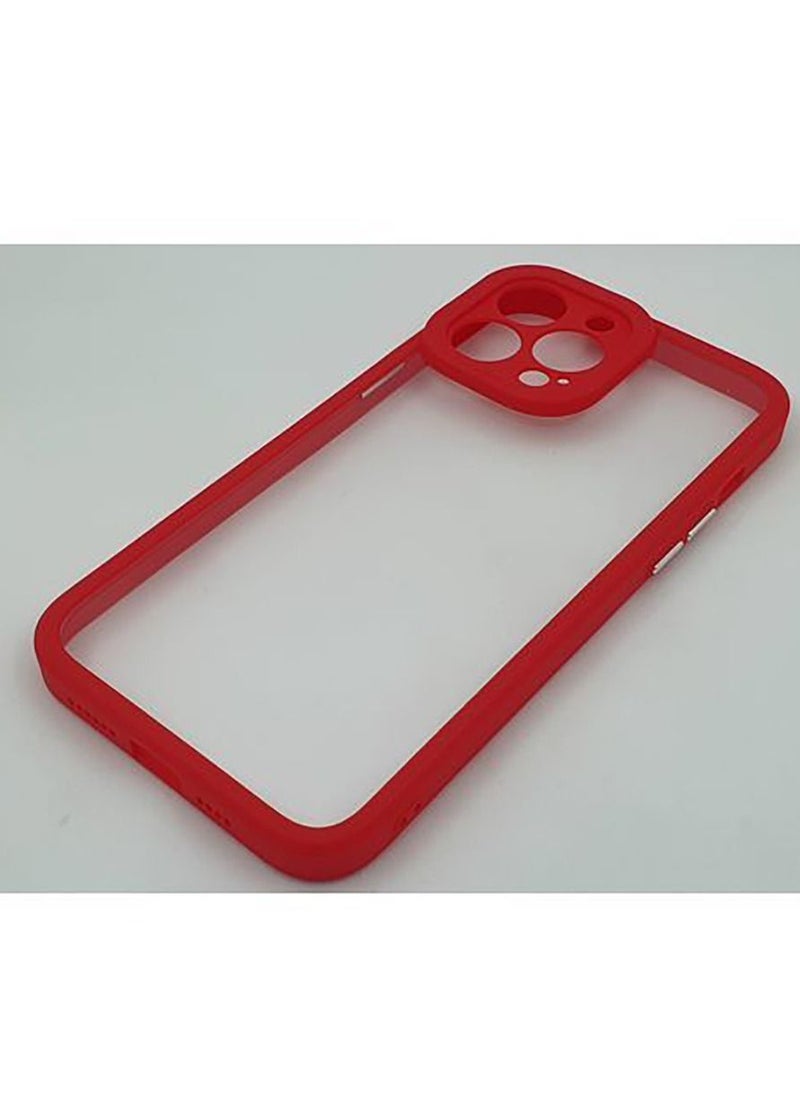 ماركة غير محددة - جراب ظهر بحماية كاملة وظهر شفاف لهاتف ايفون 13 برو ماكس - احمر IPhone 13 Pro Max - Image 1
