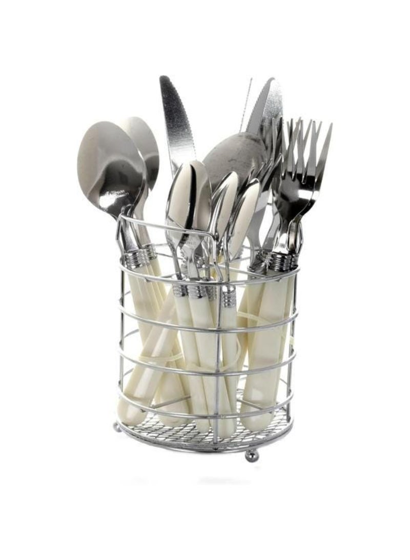 Gibson Sensations Stainless Steel Utensils Set with Storage Caddy White and Silver 53382.16
