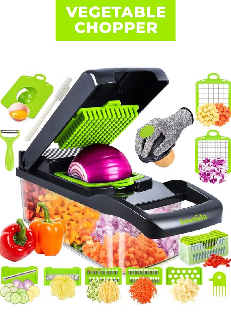 HOME 4 YOU Vegetable Chopper Pro Onion Chopper 14 in 1 Multifunctional Food Chopper Kitchen Vegetable Slicer Dicer Cutter Veggie Chopper With 8 Blades Carrot and Garlic Chopper With Container Compact Kitchen Gadgets Sets for Cooking - Image 1
