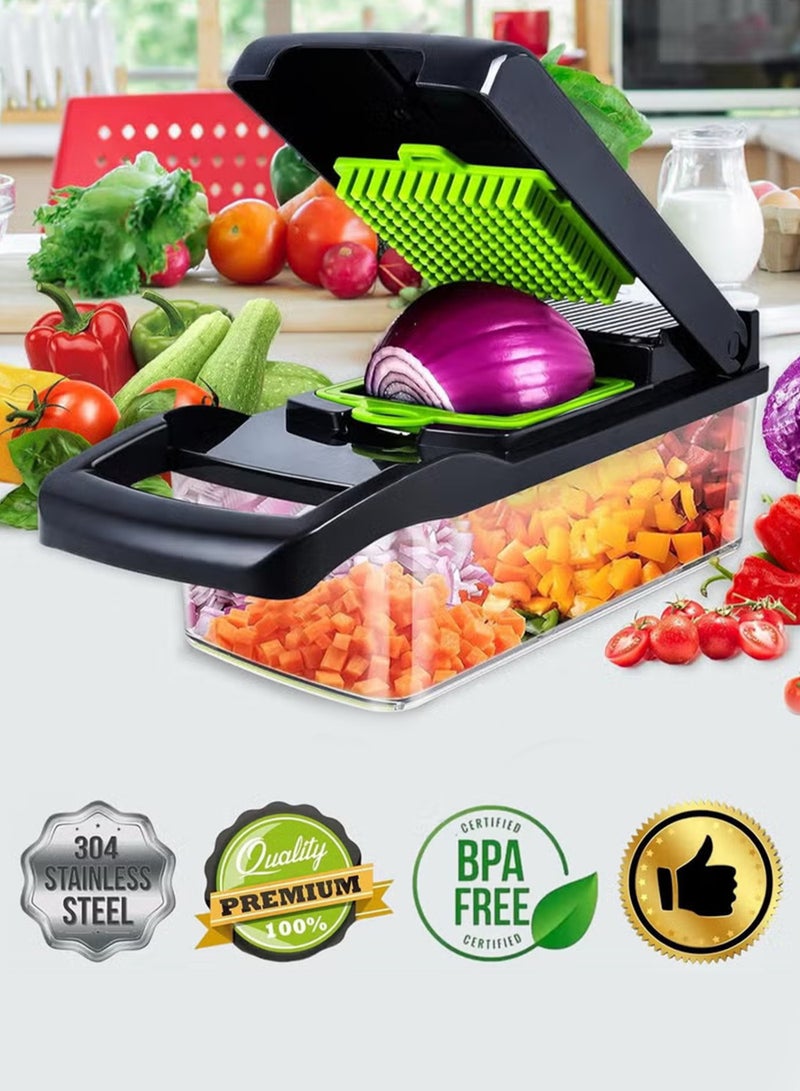 HOME 4 YOU Vegetable Chopper Pro Onion Chopper 14 in 1 Multifunctional Food Chopper Kitchen Vegetable Slicer Dicer Cutter Veggie Chopper With 8 Blades Carrot and Garlic Chopper With Container Compact Kitchen Gadgets Sets for Cooking - Image 2