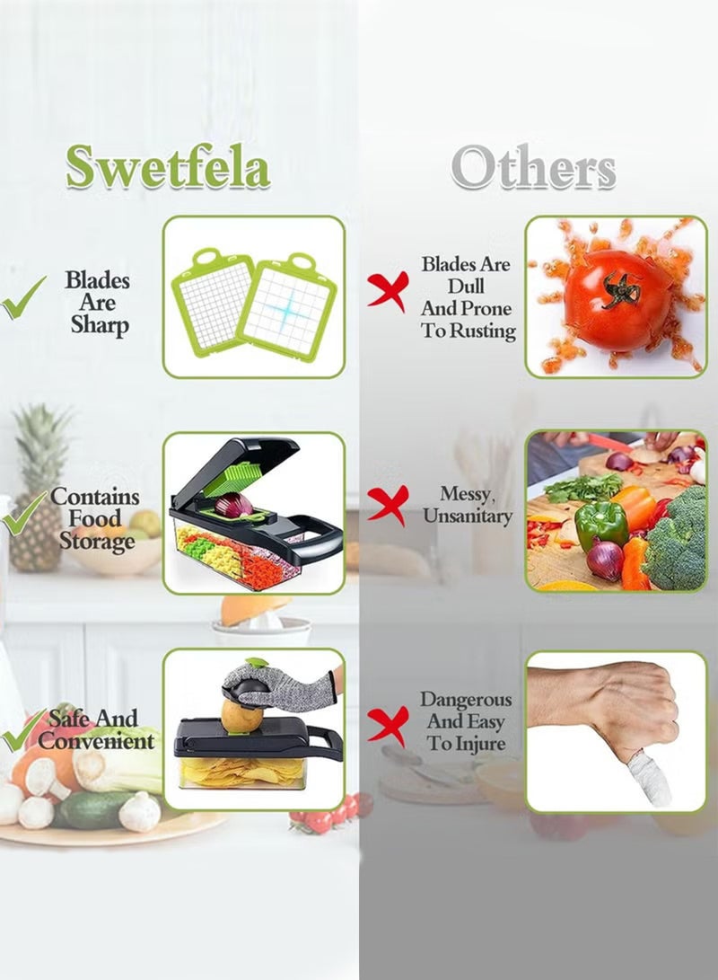 HOME 4 YOU Vegetable Chopper Pro Onion Chopper 14 in 1 Multifunctional Food Chopper Kitchen Vegetable Slicer Dicer Cutter Veggie Chopper With 8 Blades Carrot and Garlic Chopper With Container Compact Kitchen Gadgets Sets for Cooking - Image 3