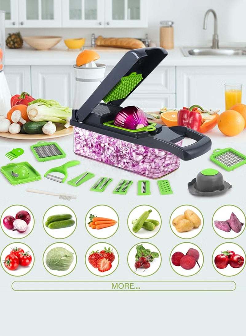 HOME 4 YOU Vegetable Chopper Pro Onion Chopper 14 in 1 Multifunctional Food Chopper Kitchen Vegetable Slicer Dicer Cutter Veggie Chopper With 8 Blades Carrot and Garlic Chopper With Container Compact Kitchen Gadgets Sets for Cooking - Image 5