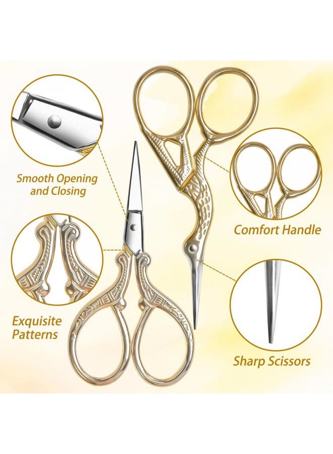 AQUEENLY Embroidery Scissors, Stainless Steel Sharp Stork Scissors for Sewing Crafting, Art Work, Threading, Needlework - DIY Tools Dressmaker Small Shears - 2 Pcs (3.6 Inches, Gold) - Image 4
