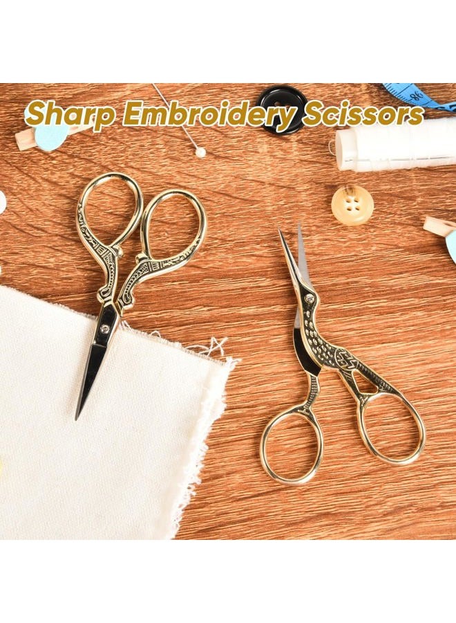 AQUEENLY Embroidery Scissors, Stainless Steel Sharp Stork Scissors for Sewing Crafting, Art Work, Threading, Needlework - DIY Tools Dressmaker Small Shears - 2 Pcs (3.6 Inches, Gold) - Image 3