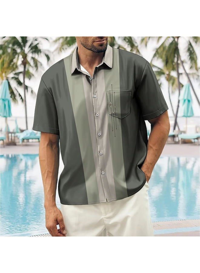 Ecosunny Men's Short Sleeve Button Down Bowling Shirts Hawaiian Casual Printed Summer Regular Fit Beach Aloha Shirt, A Bowling-green, XL - Image 3