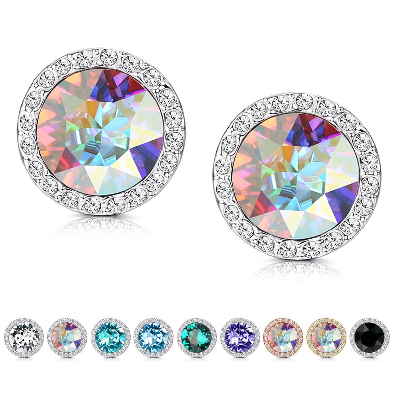 MILACOLATO Dance Competition Earrings Hypoallergenic Sterling Silver Post Rhinestone Earrings for Women 10mm Halo Crystal Stud Earrings for Stage Opera Performance Wedding Bridal Earrings Silver-AB - Image 1