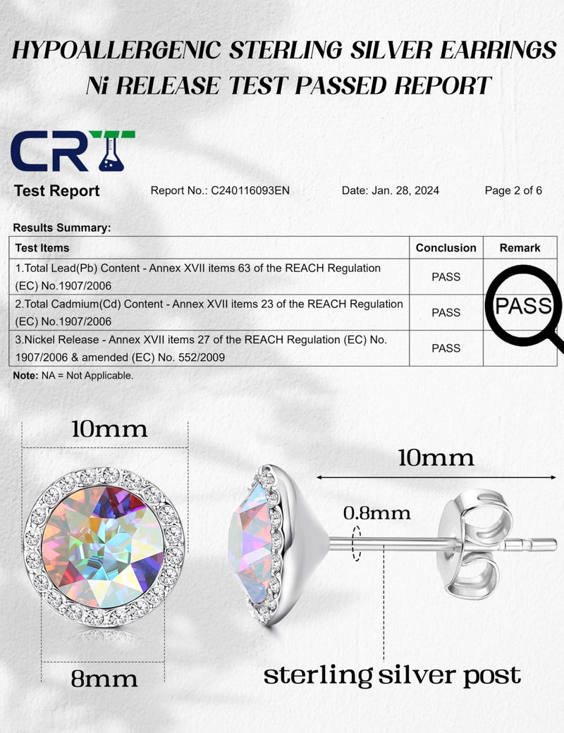 MILACOLATO Dance Competition Earrings Hypoallergenic Sterling Silver Post Rhinestone Earrings for Women 10mm Halo Crystal Stud Earrings for Stage Opera Performance Wedding Bridal Earrings Silver-AB - Image 2