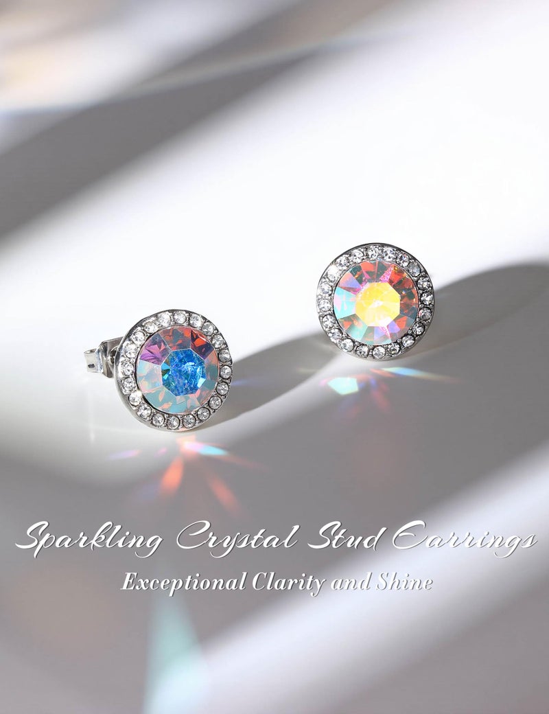 MILACOLATO Dance Competition Earrings Hypoallergenic Sterling Silver Post Rhinestone Earrings for Women 10mm Halo Crystal Stud Earrings for Stage Opera Performance Wedding Bridal Earrings Silver-AB - Image 5