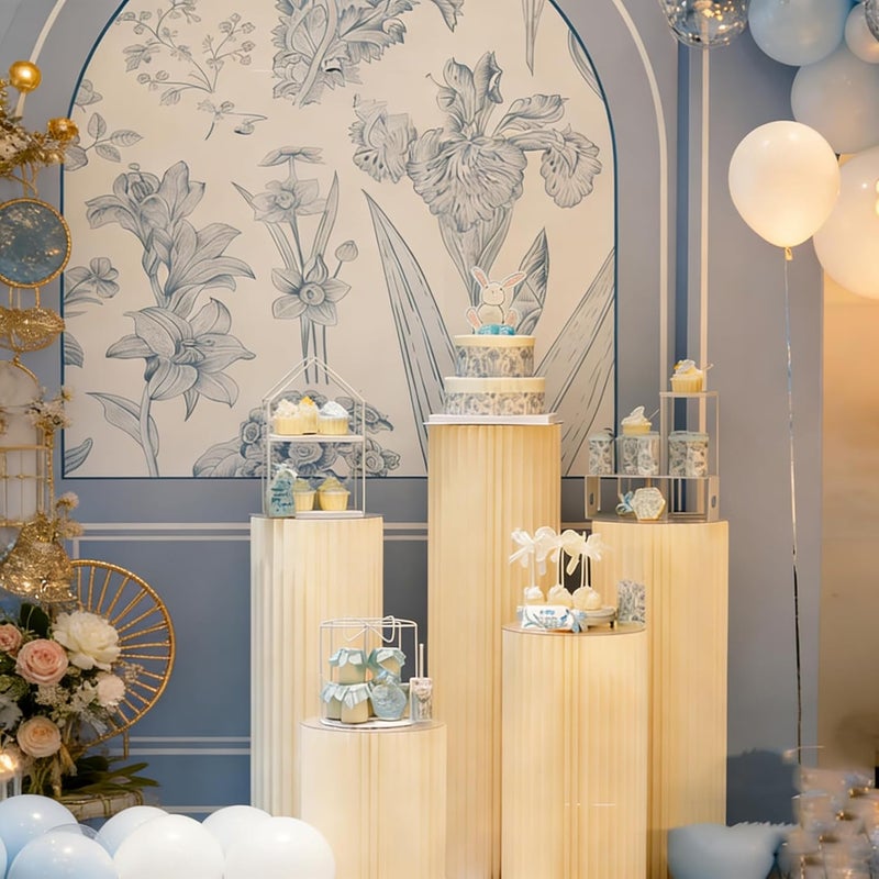 MANYUK 5Pcs Cardboard Cylinder Stands, Foldable Round Pedestal Columns, Plinth Pillars Table for Birthday Party Wedding Ceremony Baby Shower Display Decoration, White - Image 2