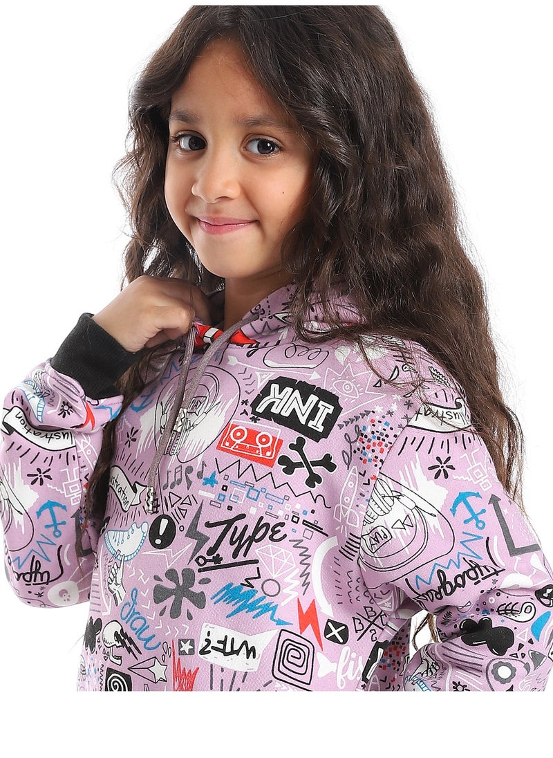 Andora - Purple Printed Long Sleeved Hoodie_purple - Image 1