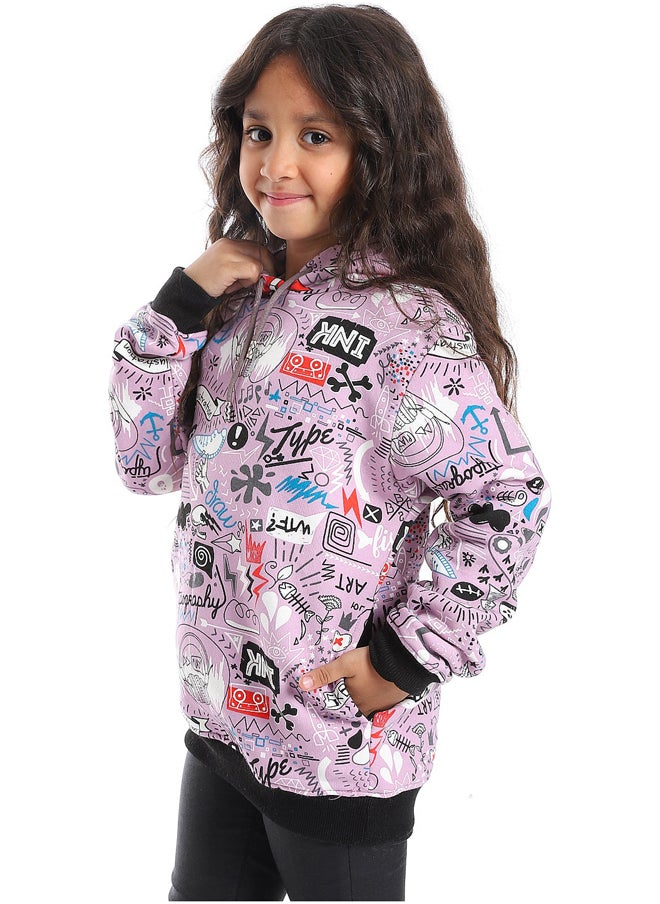 Andora - Purple Printed Long Sleeved Hoodie_purple - Image 1