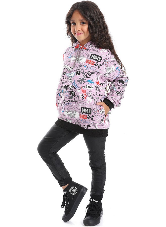 Andora - Purple Printed Long Sleeved Hoodie_purple - Image 1